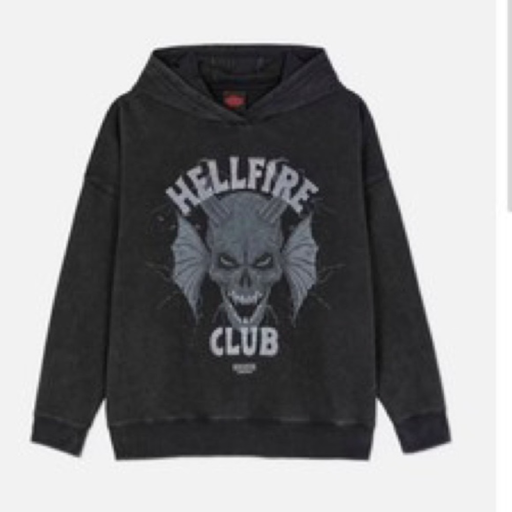 Stranger Things Hellfire Club charcoal Black Graphic Hoodie XL NWT